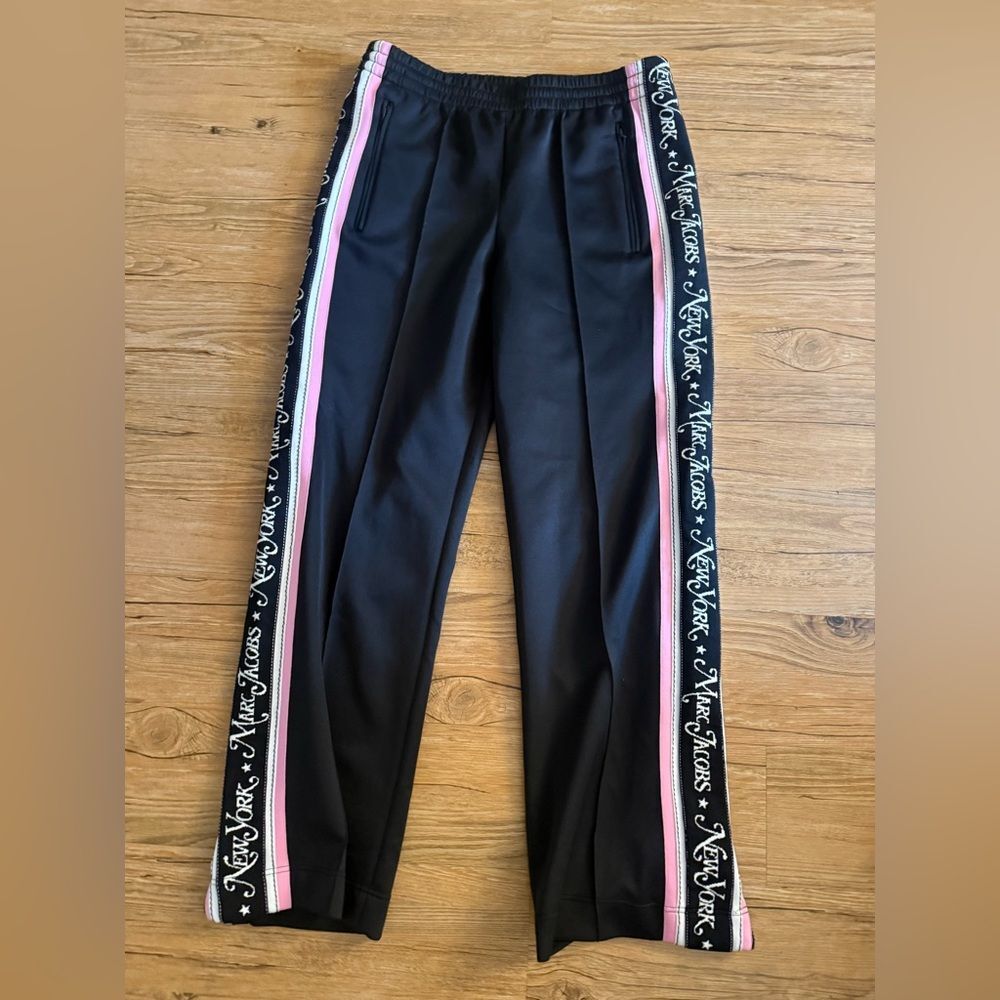 Marc Jacobs "The Track Pant" Retro Black pink white Web Logo Stripe size 10